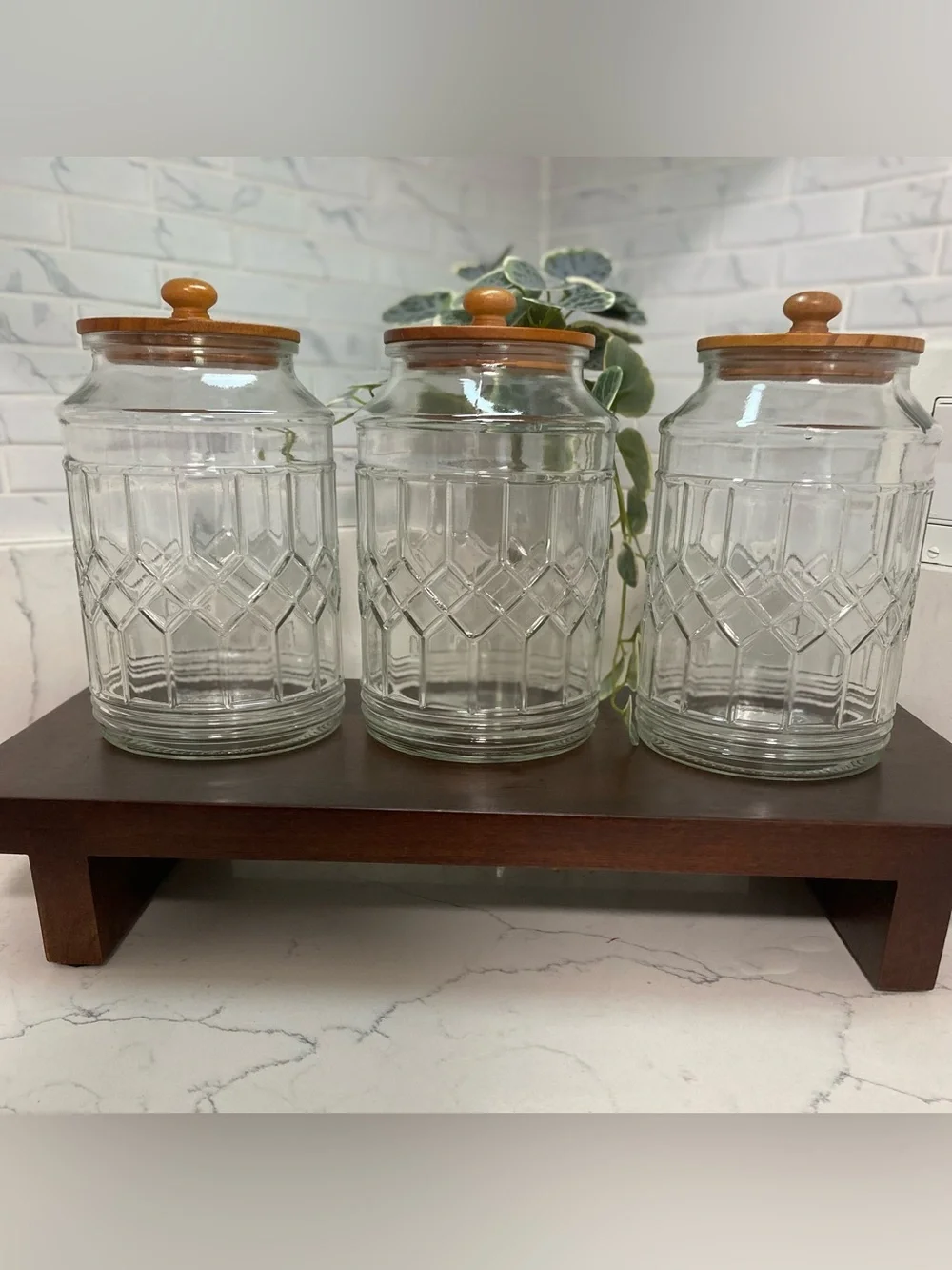 Clear Glass Canister Set with Wooden Lids - 🍄‍🟫🍂🫙